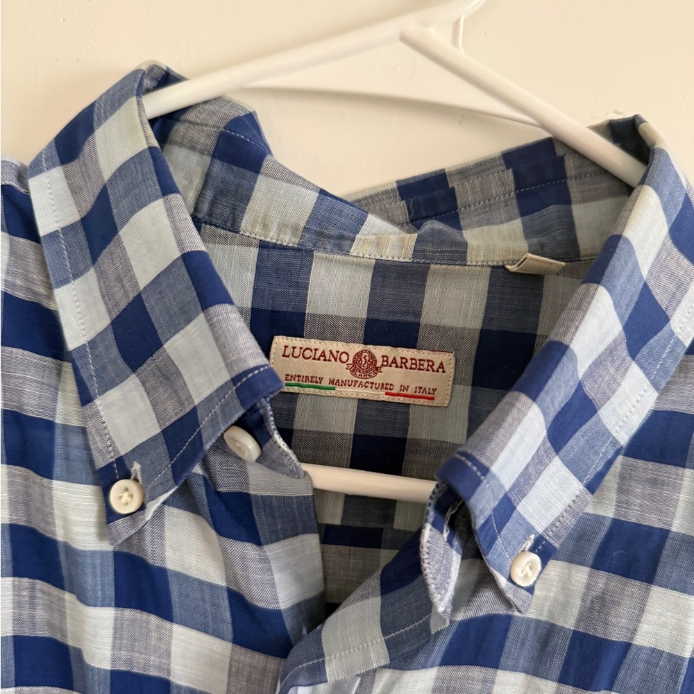 Luciano Barbera Navy and Light Blue Plaid Shirt